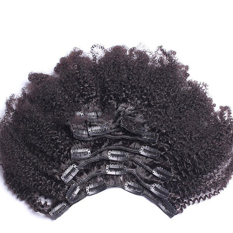 8 Piece Set Of African Spring Curly Human Hair Clip Ins